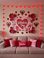 Vista 7 de Guirnalda de luces de corazón de 8.5 pies, luces de decoración del día de San Valentín con 10 luces de corazón rojas, tira de luces