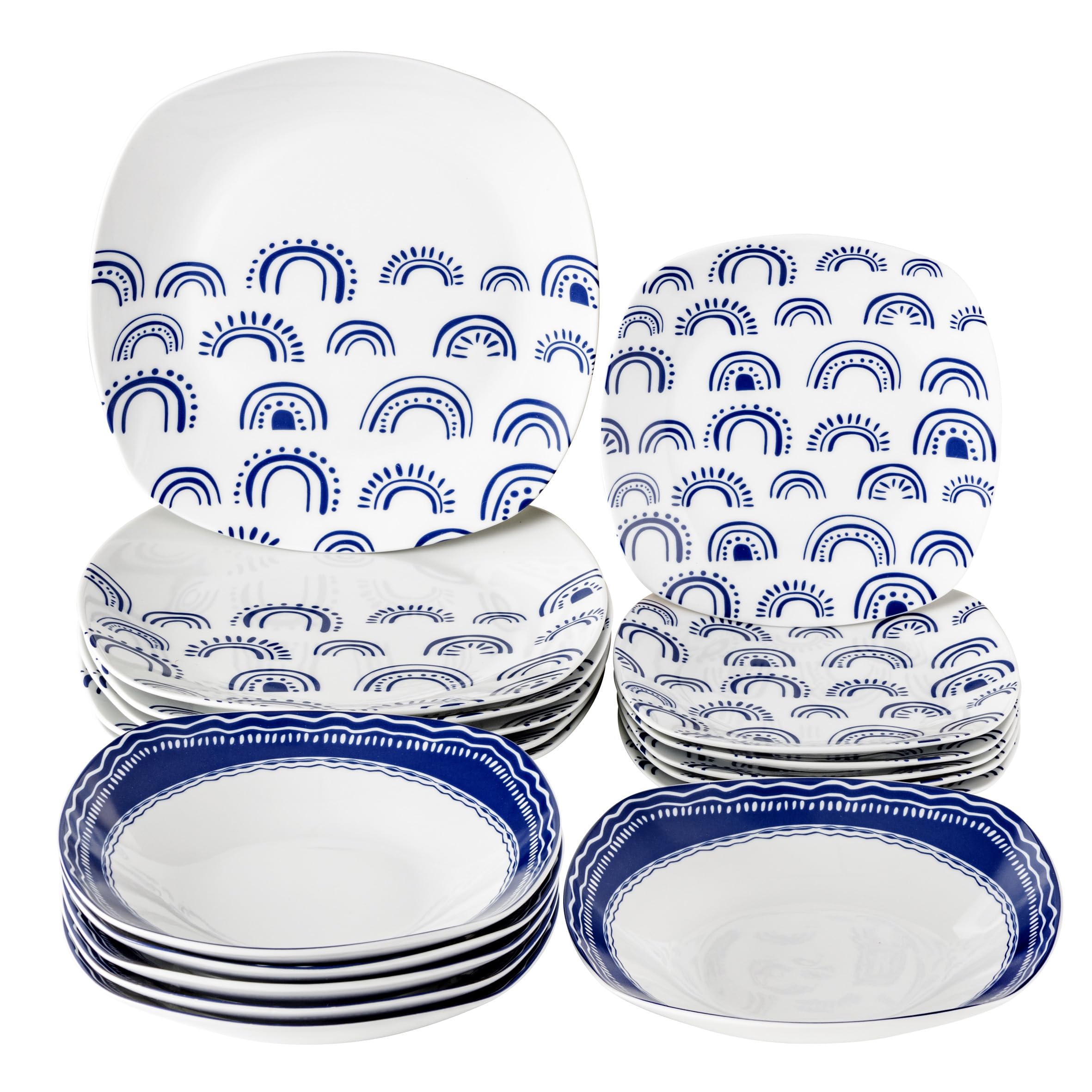 Baroni Home - 18 pièces en porcelaine et grès - Assiettes colorées pour 6 personnes - Arc-en-ciel Bleu