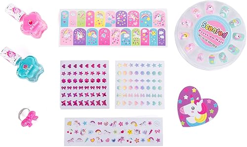 Miniatura 2 de Hot Focus Boutique de uñas perfumadas, kit de arte de uñas de unicornio de 168 piezas, incluye uñas a presión, parches de uñas, calcomanías de uñas,