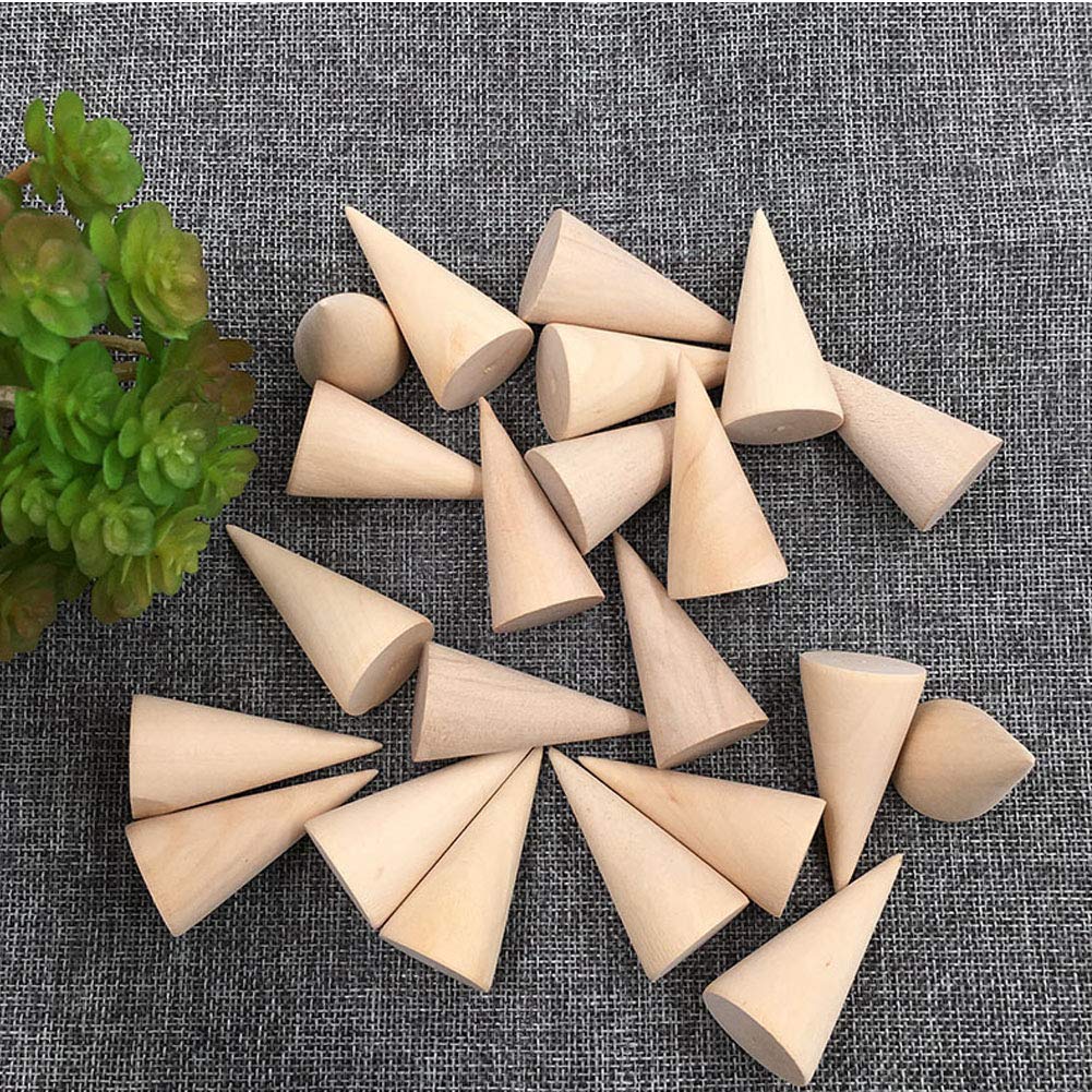 Jingyi E-commerce 15 Pcs Small Natural Wood Cone Ring Holders Ring Display Stands Organizer Holders