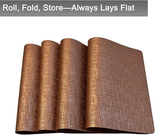 Miniatura 6 de Juego de 4 manteles individuales de piel sintética, manteles individuales de vinilo antideslizantes de doble cara, manteles individuales lavables,