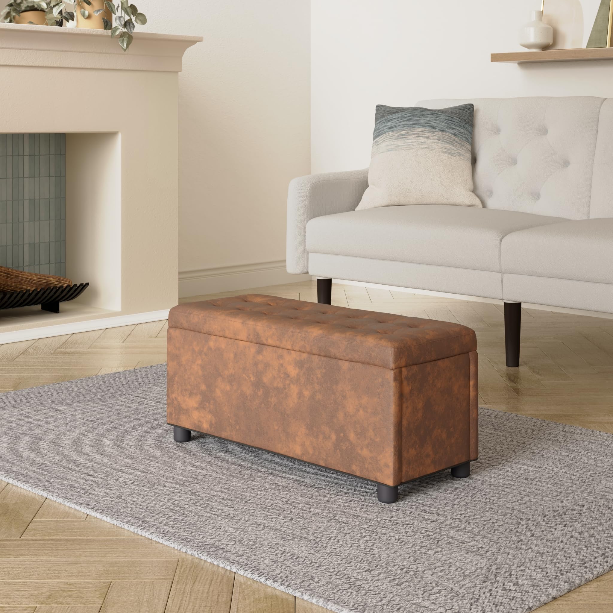 vidaXL Otomana de Almacenaje Piel de Ante Sintética Mobiliario Accesorios Almacenamiento Asientos Casa Hogar Cómoda Práctica Amplia Marrón 87.5cm