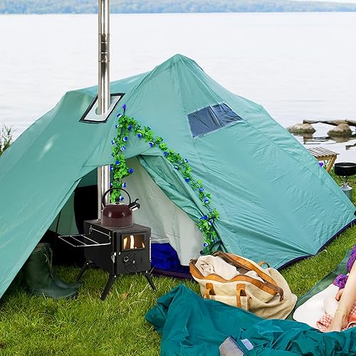 Miniatura 4 de Estufa de leña portátil de acero inoxidable para exteriores, estufa de calefacción de gran tamaño de 22 pulgadas para tienda de campaña, camping,