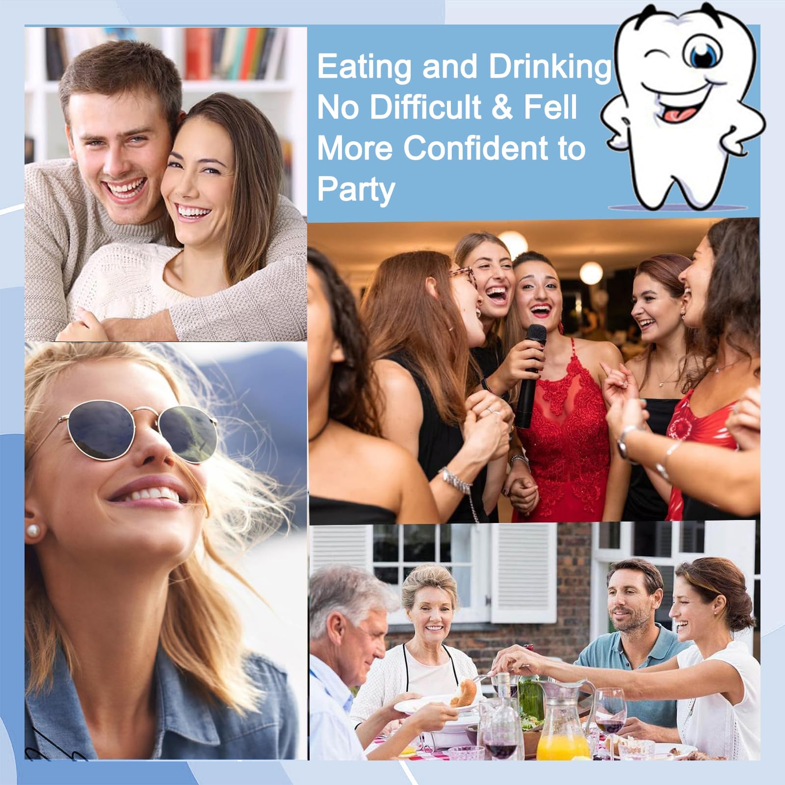 2 Pares Dientes de Carillas Cosméticos, Reutilizable Cómoda Dientes Temporales de Superior e Inferior para Hombre Mujer Blanqueamiento Dental Cubrir Los Dientes Defectuosos