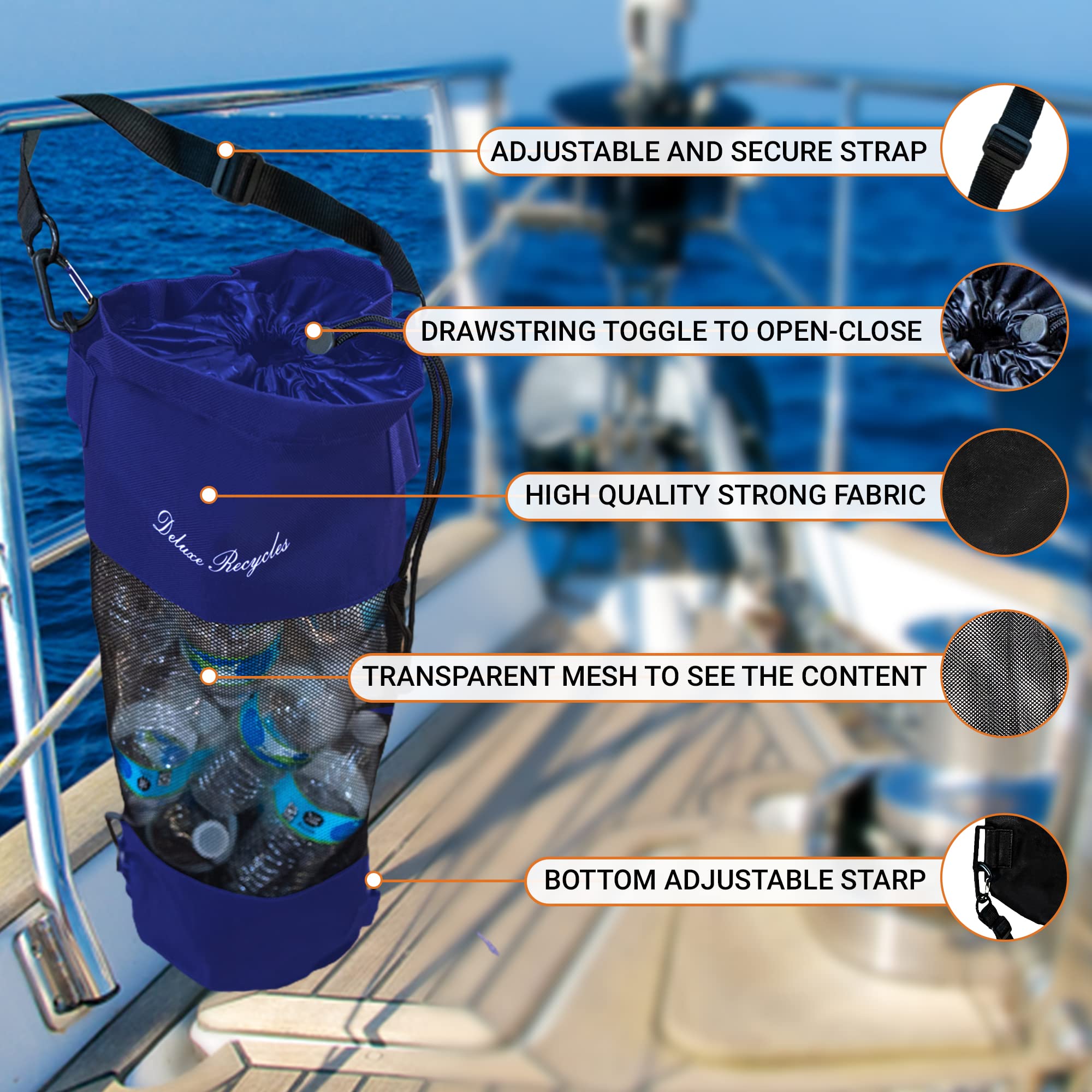 Sacs poubelle portables pour bateaux, bacs à ordures en plein air, pneus moyens, sacs poubelle en maille, poubelle de bateau réutilisable, rangement de cabine de bateau pour hommes, femmes, adultes