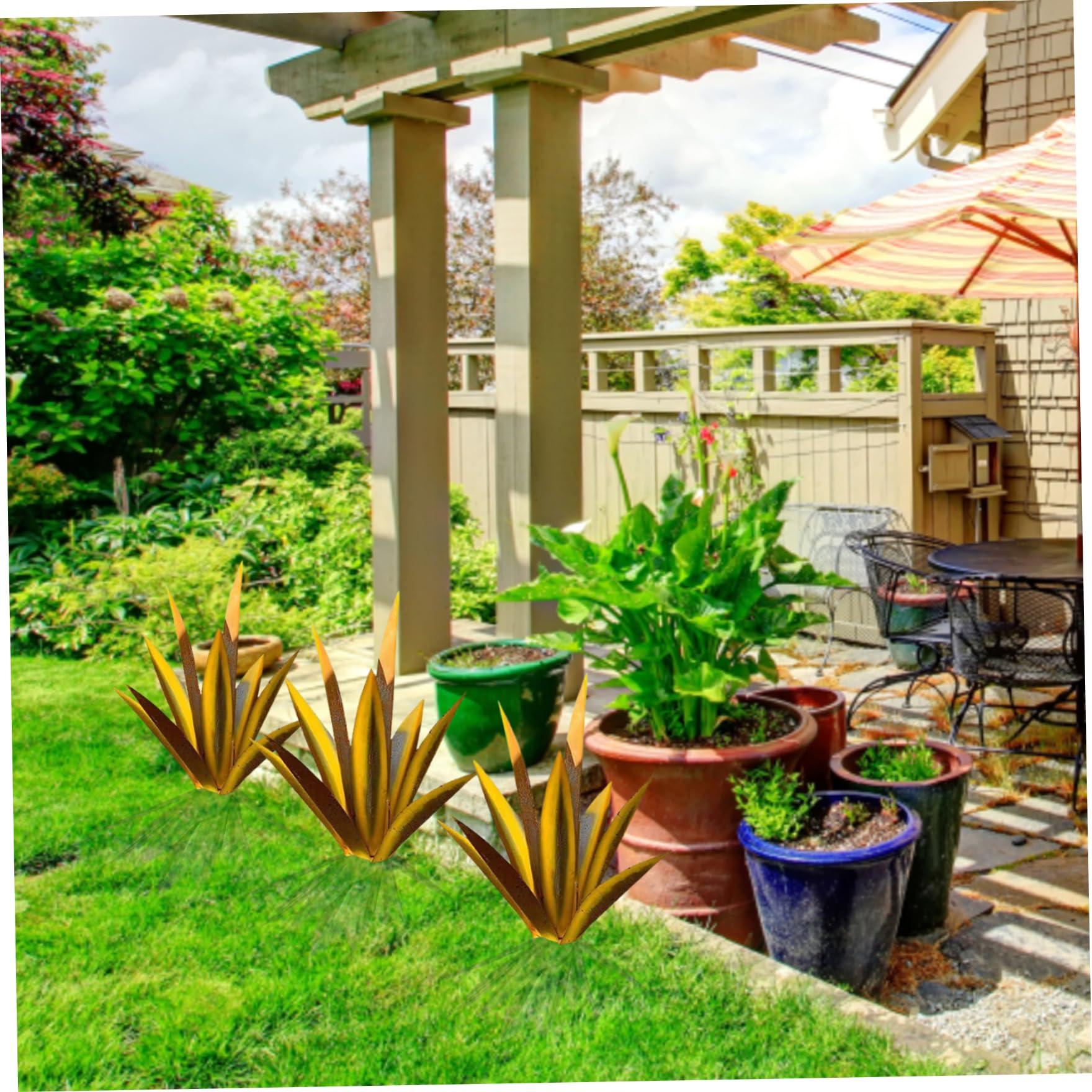 Gcroet 2 pezzi da giardino decorazioni tequila tequila fai da te rustica scultura in metallo arte d'agione per ornamenti da prato da esterno decorazione giardino giallo.