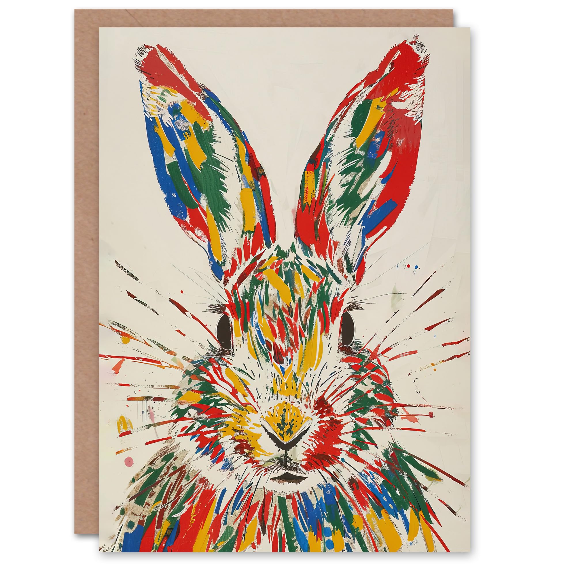 Artery8 Colourful Rabbit Portrait Bright Fun Cute Spring Greeting Birthday Card Him Her All Blank