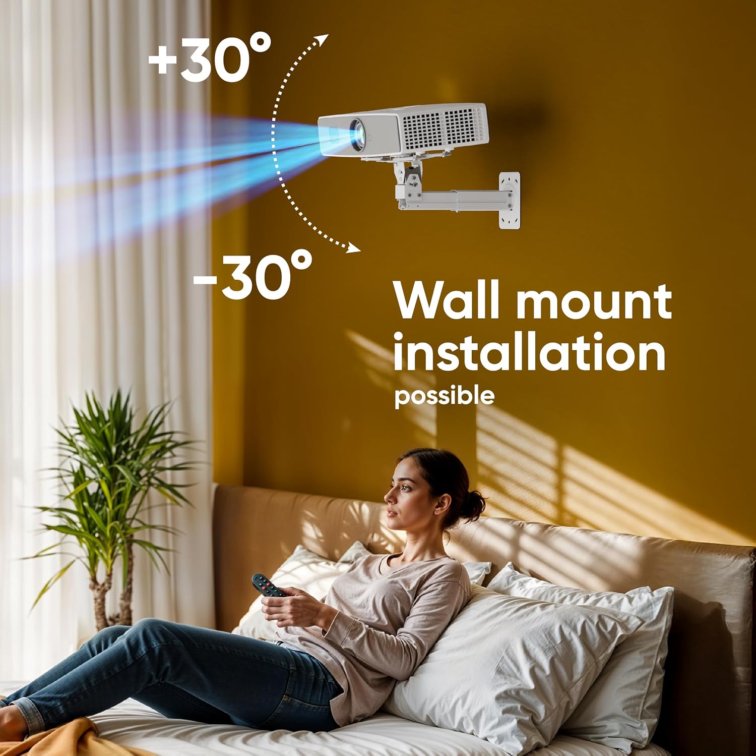 ONKRON Projector Ceiling Mount, 22 lbs Load Capacity, Height Adjustable Projector Mount Wall & Ceiling, Extendable Arm, Swivel and Tilt, Universal Holder Bracket for Home Cinema, Office White