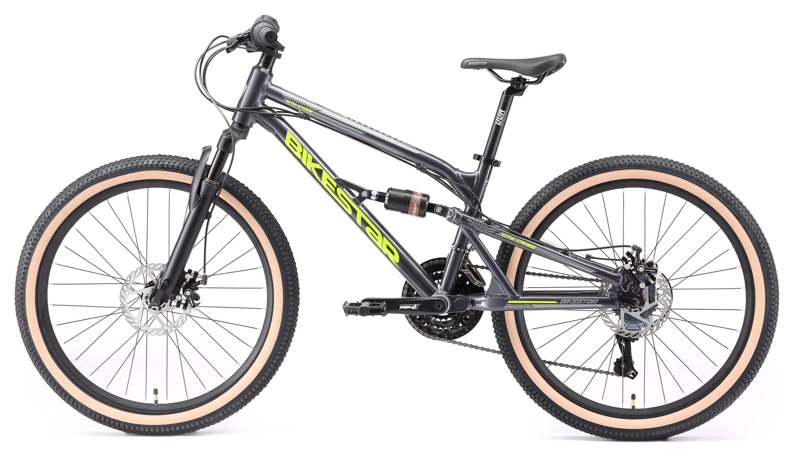 BIKESTAR MTB Mountain Bike Sospensione Completa Alluminio per Bambini 9 Anni | Bicicletta 24 Pollici 21 velocità Shimano, Freni a Disco |
