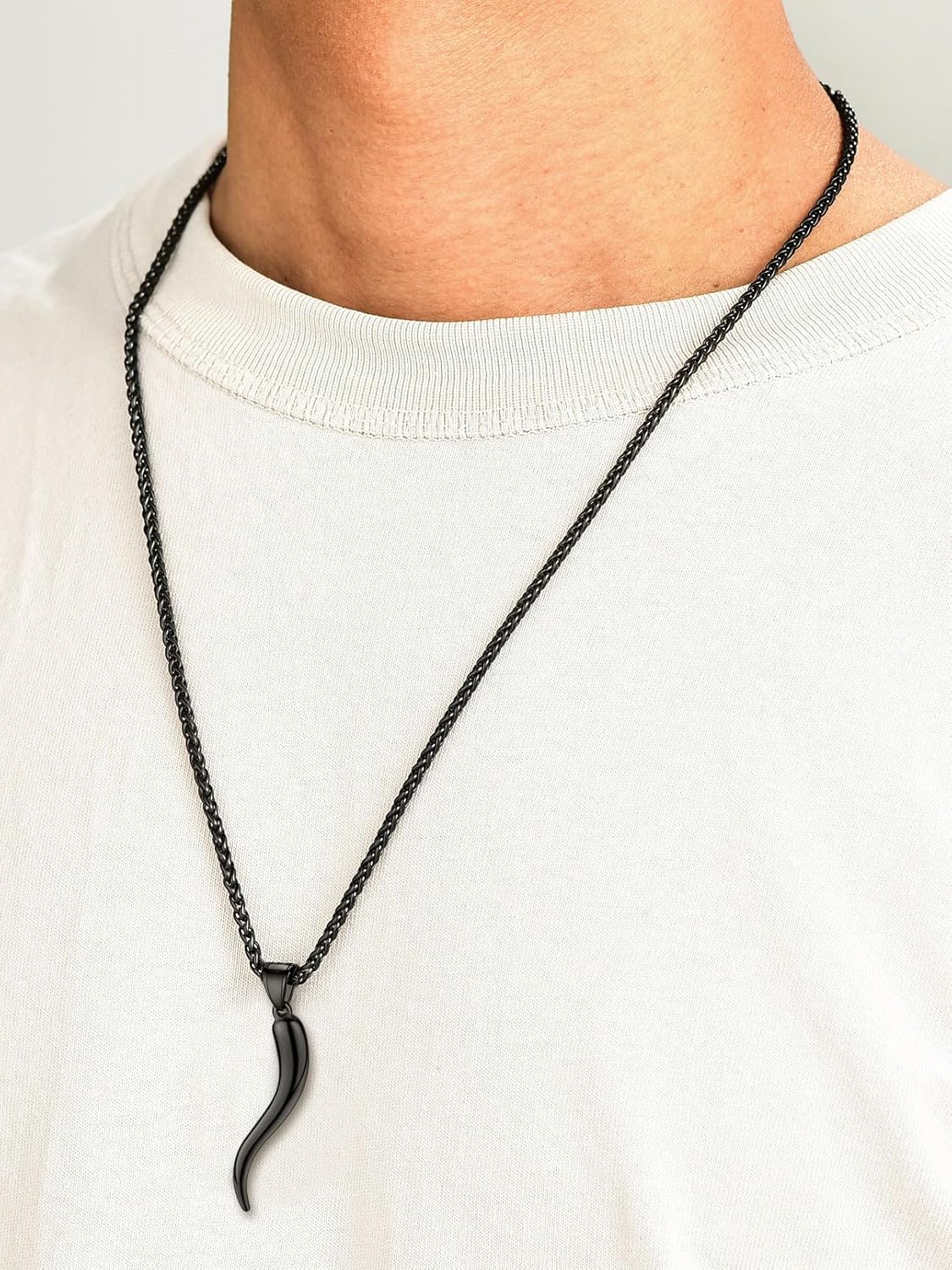FaithHeart Italian Horn Pendant Necklace for Women Men Silver/Black/Gold Plated Stainless Steel Cornicello Necklace Protection Necklace Chains with Pendant Italian Charm Talisman with Gift Box - Image 8
