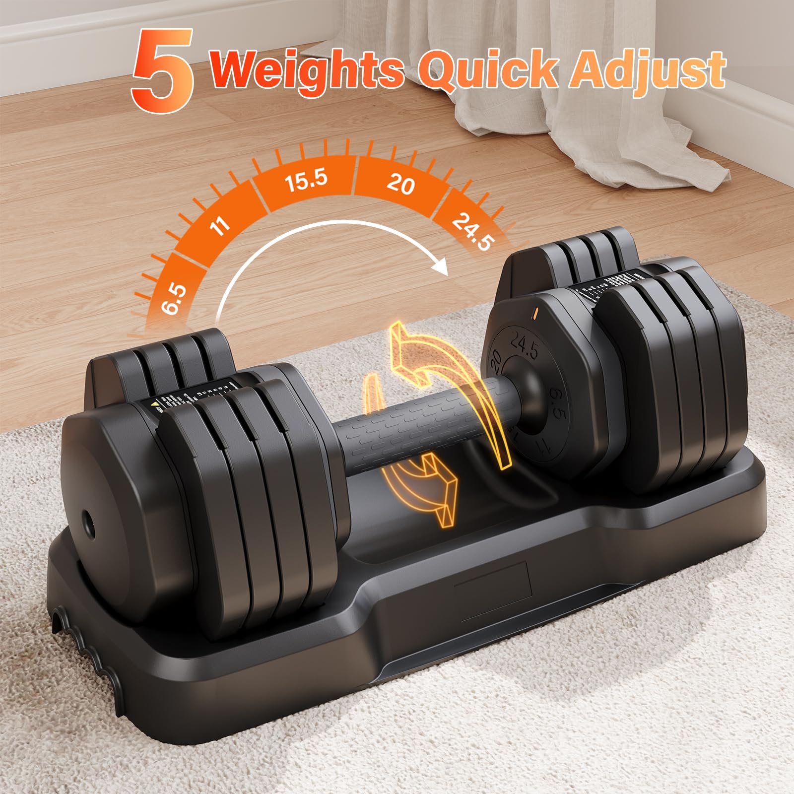 Set di manubri regolabili, coppia di pesi da 11 kg/24,5 kg per uomini e donne, impugnatura antiscivolo con meccanismo di bloccaggio di sicurezza per attrezzi da palestra in casa (24.5kg x2)