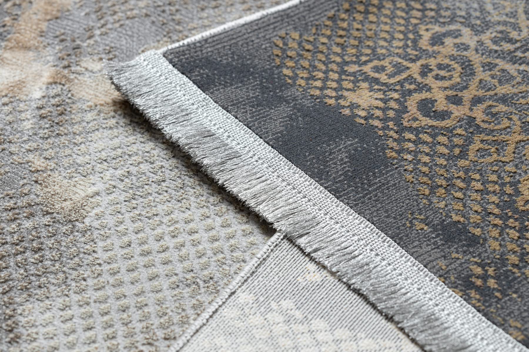 rugsx Tapis Moderne Luce Tapis Chambre, Tapis de Salon, Tapis Artistique, Chambre Ado, Cadre Vintage - Tapis structuré Gris/Moutarde 77x150 cm