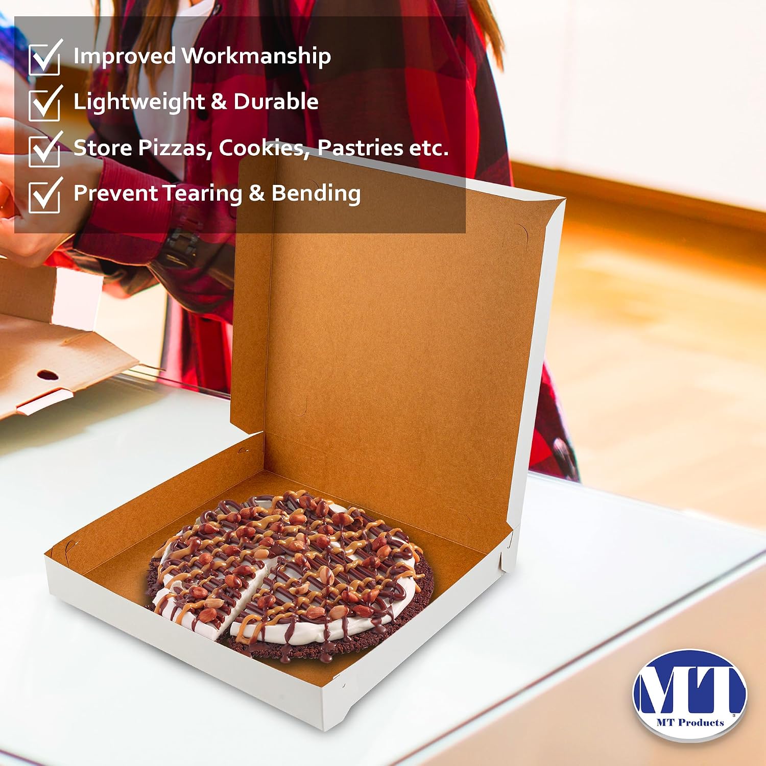 MT Products Extra Thin White Pizza Boxes - 12" x 12" x 1.9" (Pack of 10) - Lightweight and Convenient - Made in the USA