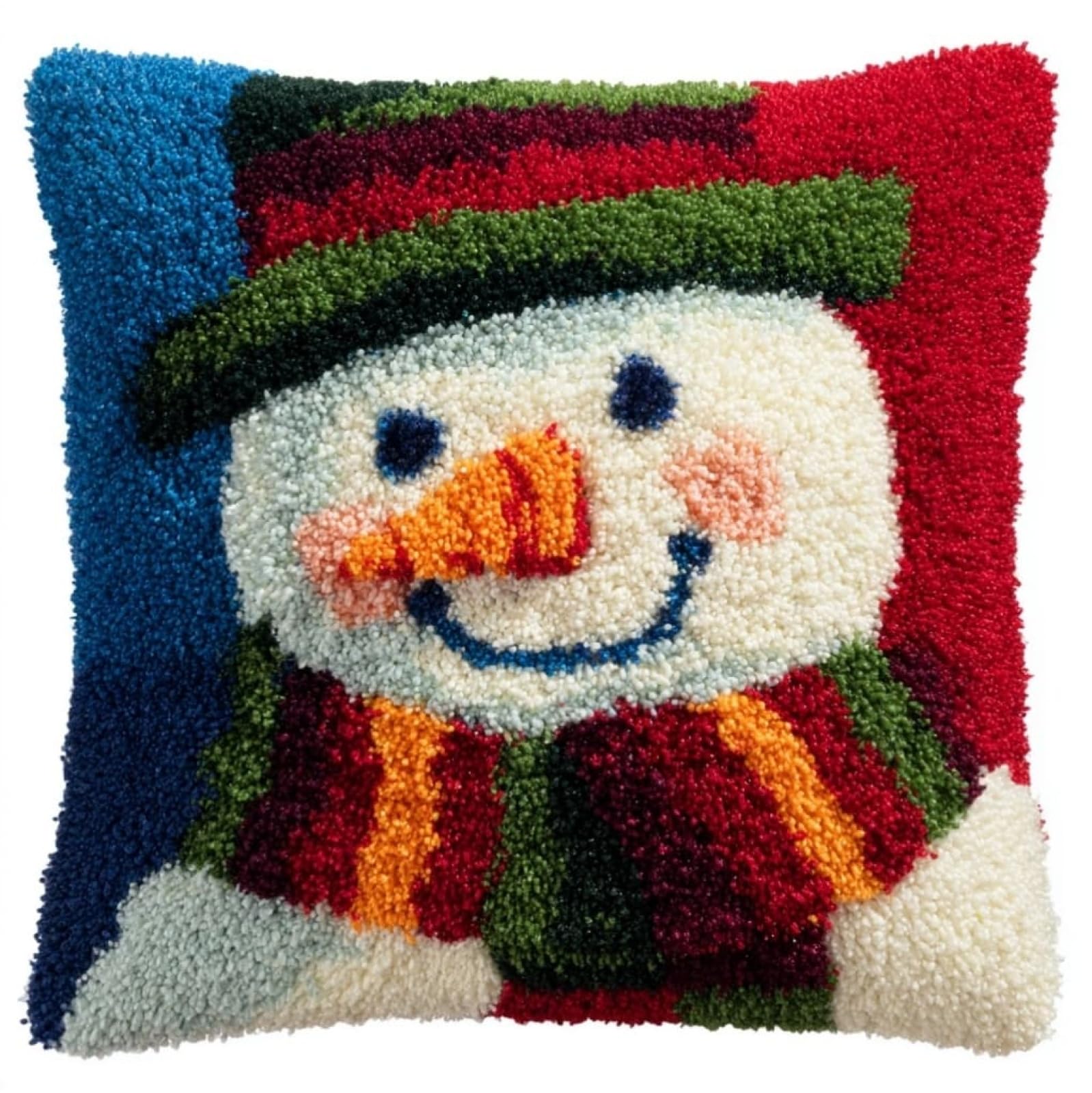 AxiangziK DIY Latch Hook Pillow Kit,Cute Snowman 17x17inch Printed Pillowcase Crochet Yarns Hooking Handmade Cushion for Home Sofa Decoration