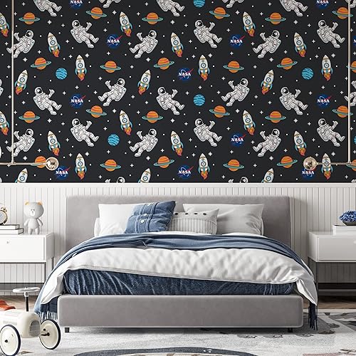 EGD Papel tapiz de astronautas y planetas, papel tapiz de la NASA, decoración de habitación de niños, papel tapiz para diseño de interiores,