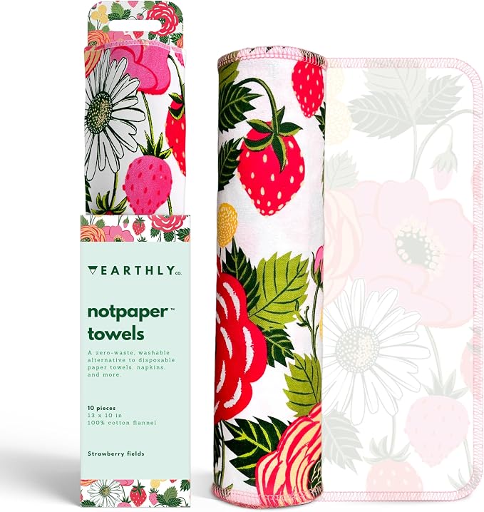 Reusable Paper Towels - 10 Pack - Roll of Washable Cotton Cloth Paper Towels - Paperless Reusable Napkins Cloth Washable - Absorbent + Long Lasting - Zero Waste Products - (Sunshine)