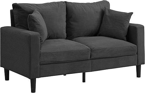 Miniatura 4 de Sofá biplaza de 58 pulgadas con asiento profundo y tapicería de pana, moderno sofá de espacio pequeño de 2 asientos con 2 almohadas para sala de