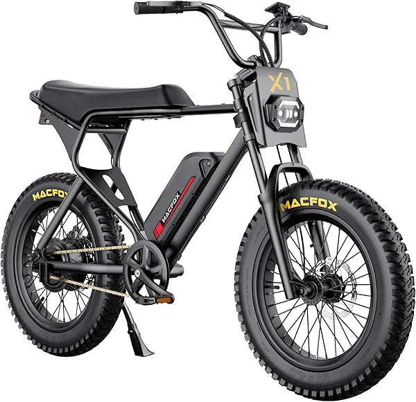 MACFOX Electric Bike for Adults Wheelies with 750W/500W Motor and 48V Ebike Battery, 20" Fat Tire Electric Dirtbike with Dual Disc Brakes and Shock Absorbers for Mountains, Road (US Warehouse)