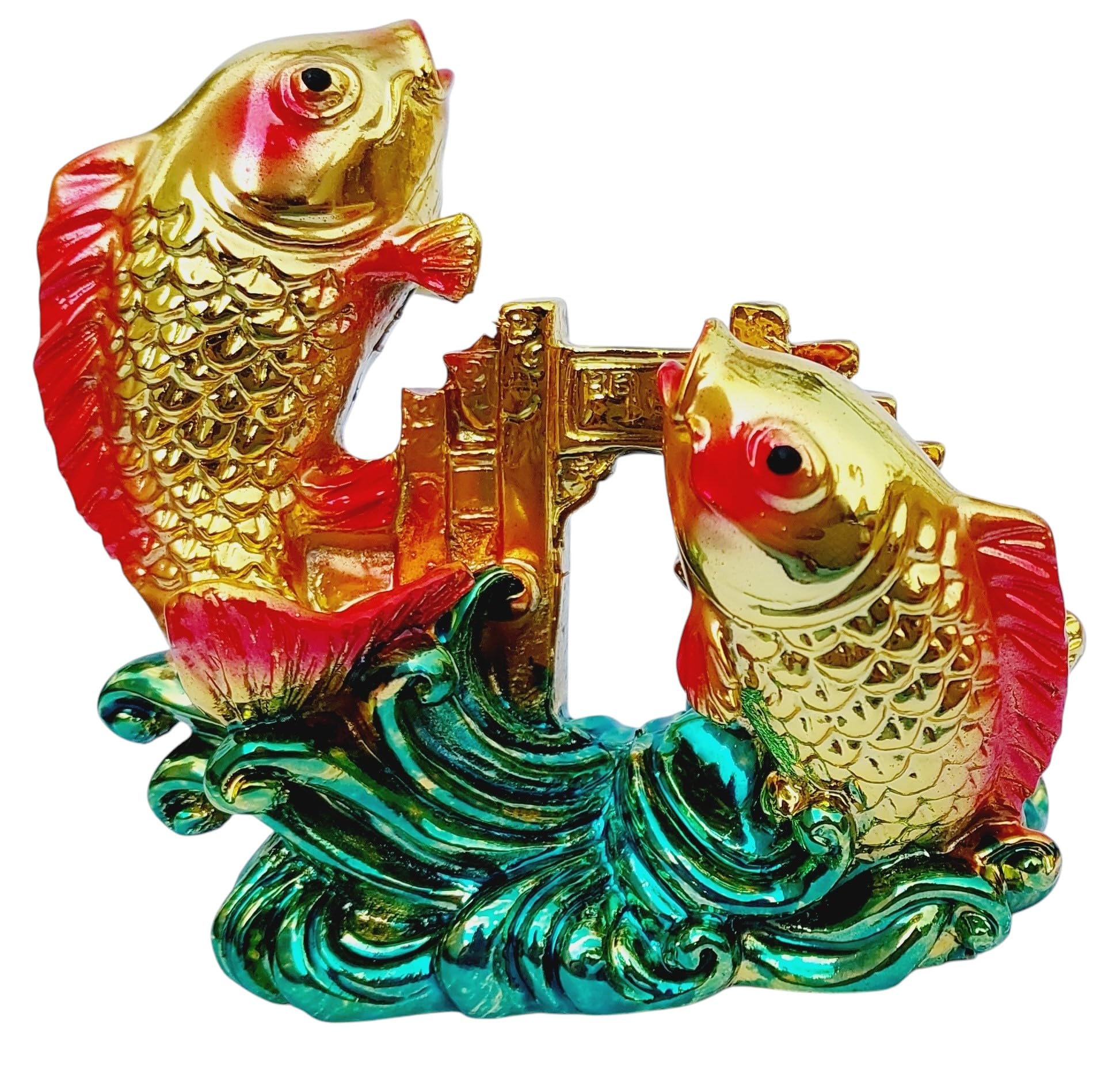 ARTISKRITI Twin Fish Showpiece Feng Shui Items for Good Luck, Double Fish Statue for Good Luck & Prosperity, Golden