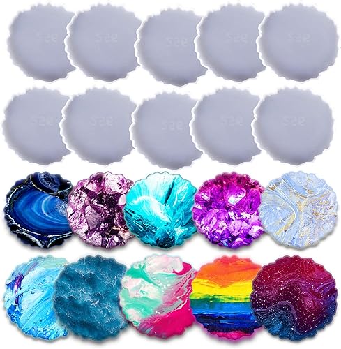 ingsi Moldes de resina 10 moldes de posavasos de resina de geoda moldes de posavasos brillantes para fundición de resina moldes de posavasos de