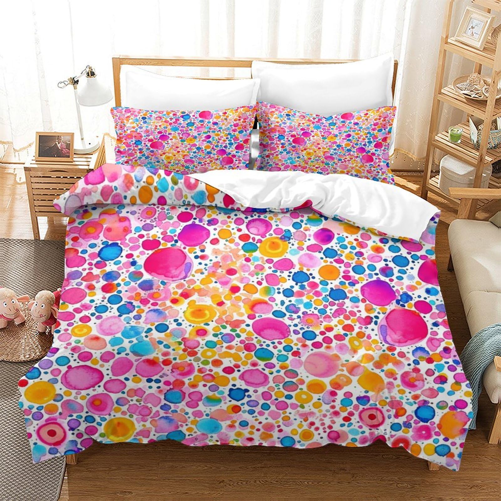 P1S9U7W5Y Vibrant Floral Pattern 3D Printed 3pcs Duvet Cover Set Microfiber Colourful Flowers Bedding Set for Bedroom Single（140x200cm）