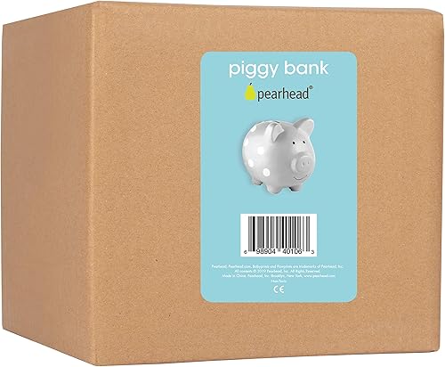 Miniatura 49 de Pearhead - Alcancía de cerámica de cerdito (ideal como regalo), Hucha gris, Gris