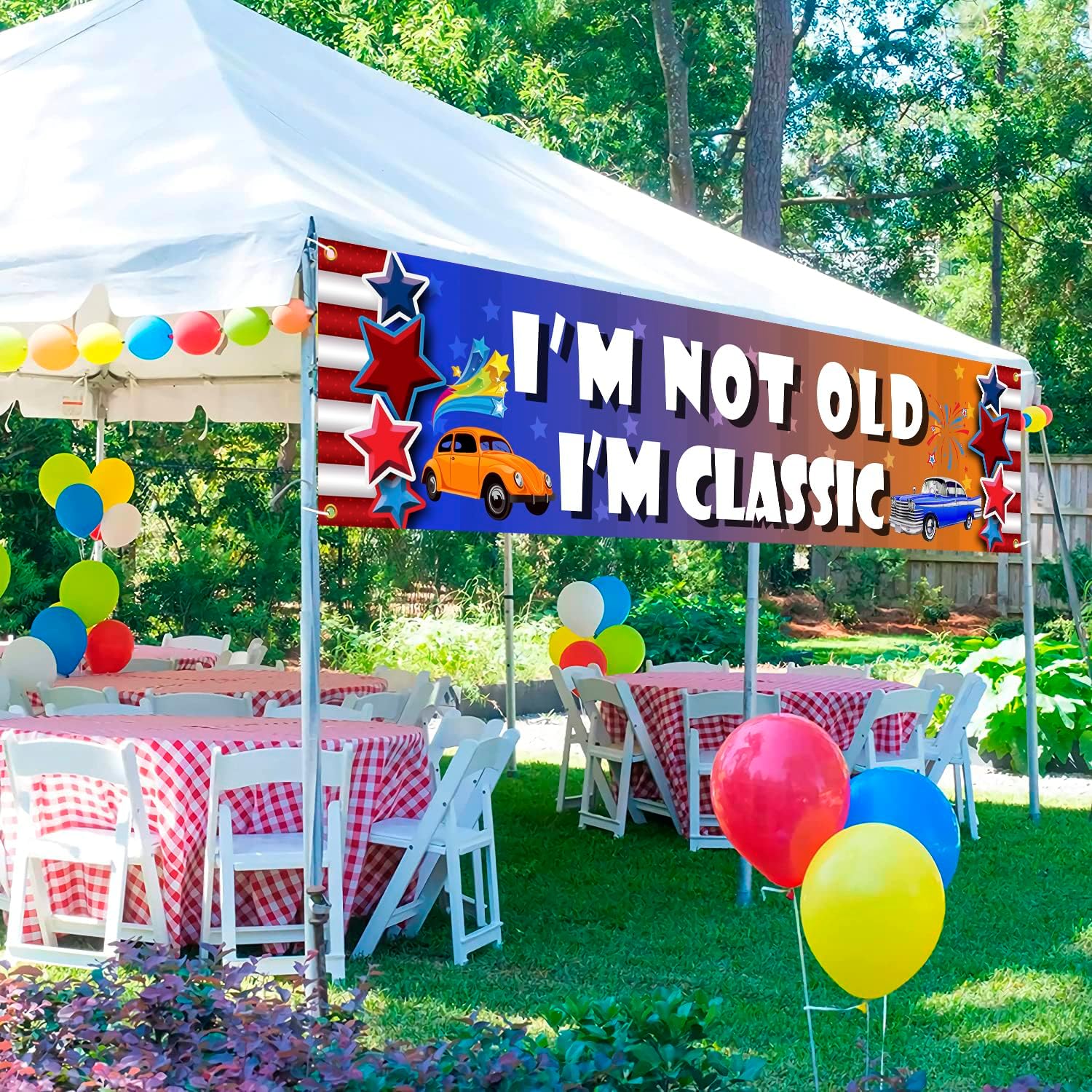 I'm Not Old I'm Classic Yard Banner Classic Car Theme Birthday Yard Sign Vintage Car Backdrop Banner for Men Funny 40th 50th 60th 70th 80th Birthday Retirement Party Supplies image 4
