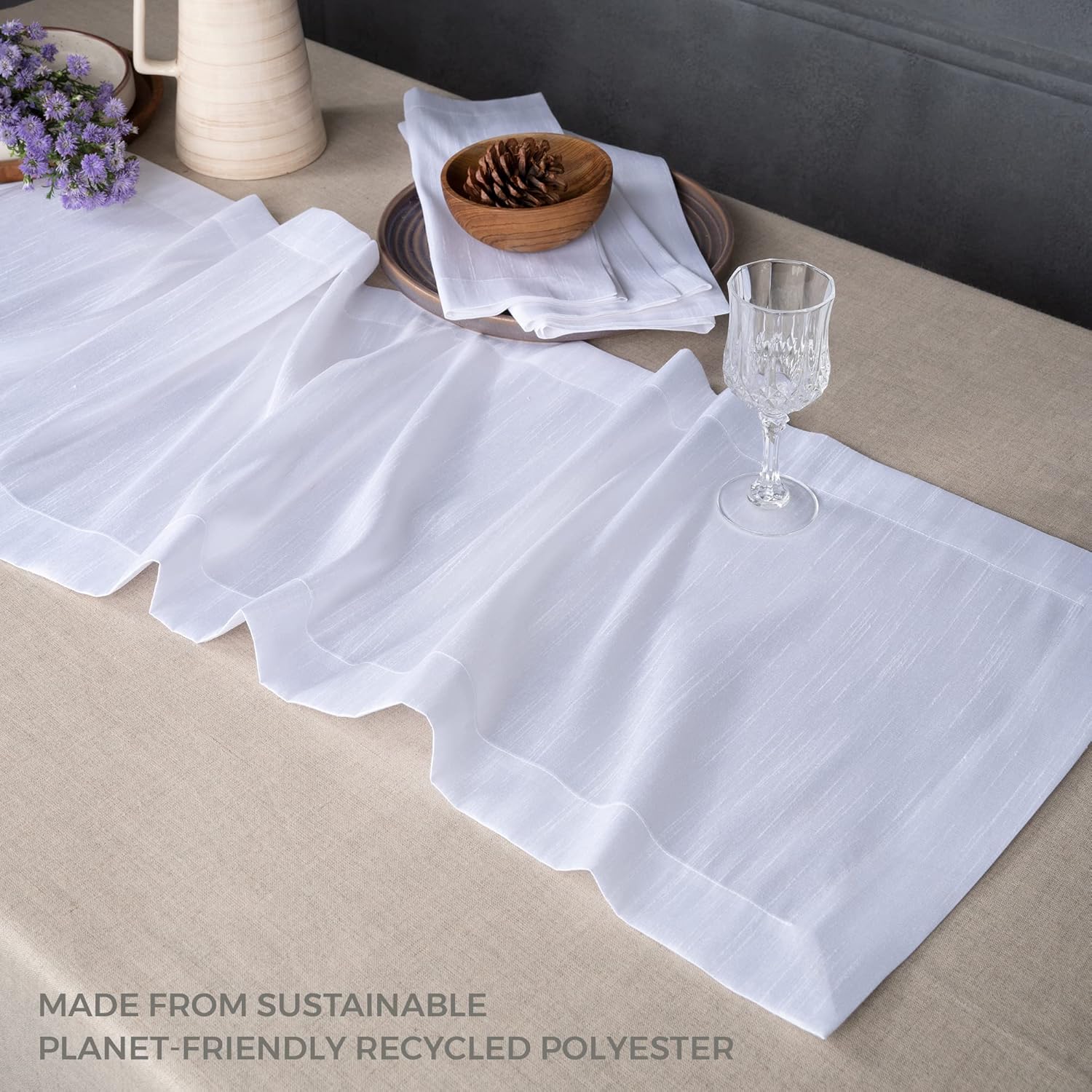 D'Moksha Homes White Table Runner 14 x 72 Inch - Vegan Silk, Elegant White Silk Table Runner 72 inch - Machine Washable for Dining, Mothers Day, Spring - 100% Cruelty Free, Recycled Fabric