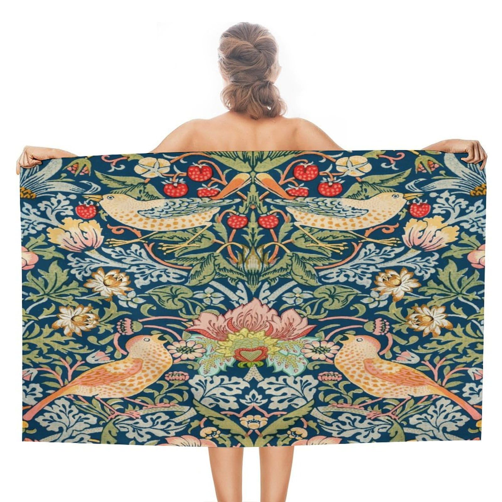 Coalho Rustic Mid Century Boho Art Beach Towel For Adults Extra Large,Abstract William Morris Floral Spring Bird Fruit Prints Beach Towel Hotel Gym Beach Bathroom Towel-51 X31