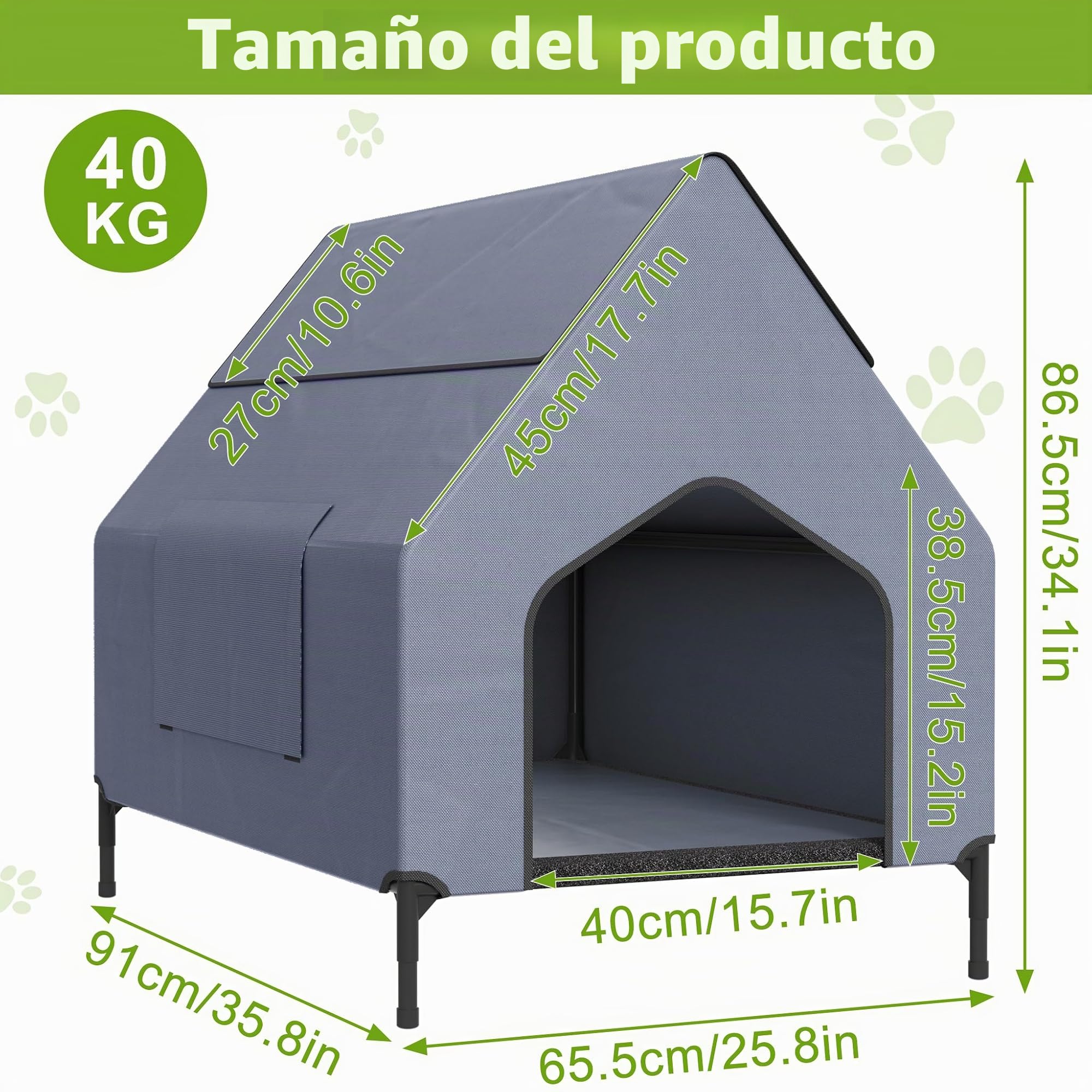 UISEBRT Cama para perros 2 en 1 cubierta y elevada con tapa extraíble, tienda de campaña para perros de exterior para perros pequeños y medianos de hasta 40 kg, ideal para jardín, 91 x 65,5 x 86,5 cm