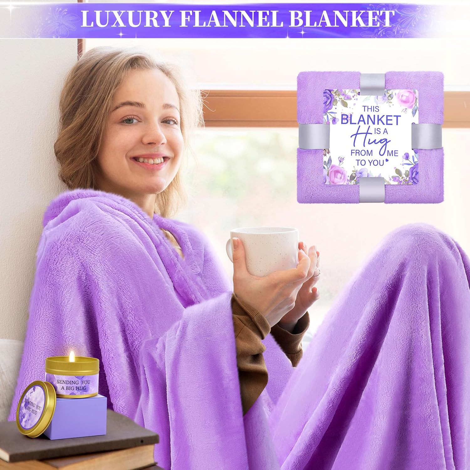 Birthday Gifts for Women -Purple Happy Birthday Gift Basket for Mom, Wife, Girlfriend, Sister, Her, Pillow/Blanket/Tote Bag/Self Care Package Get Well Soon Baskets for Women Birthday Gifts - Image 3