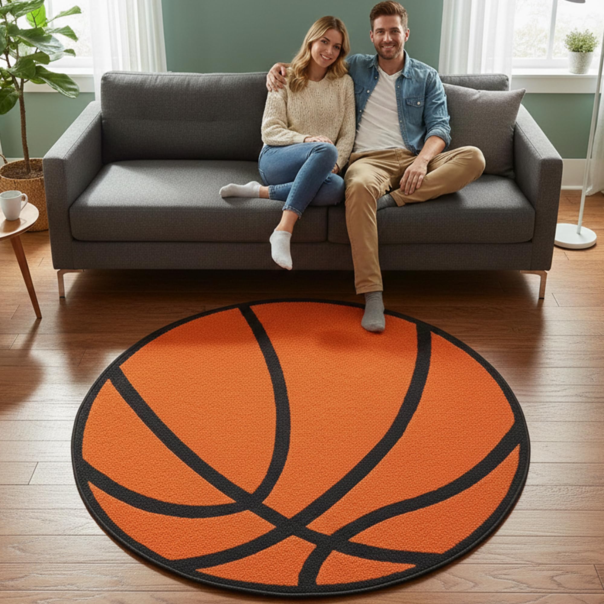 Furnish My Place 725 Basketball 3'3" Round Basketball Shaped Rug for Kids Play Area, Anti Skid Rubber Backing, Multicolor