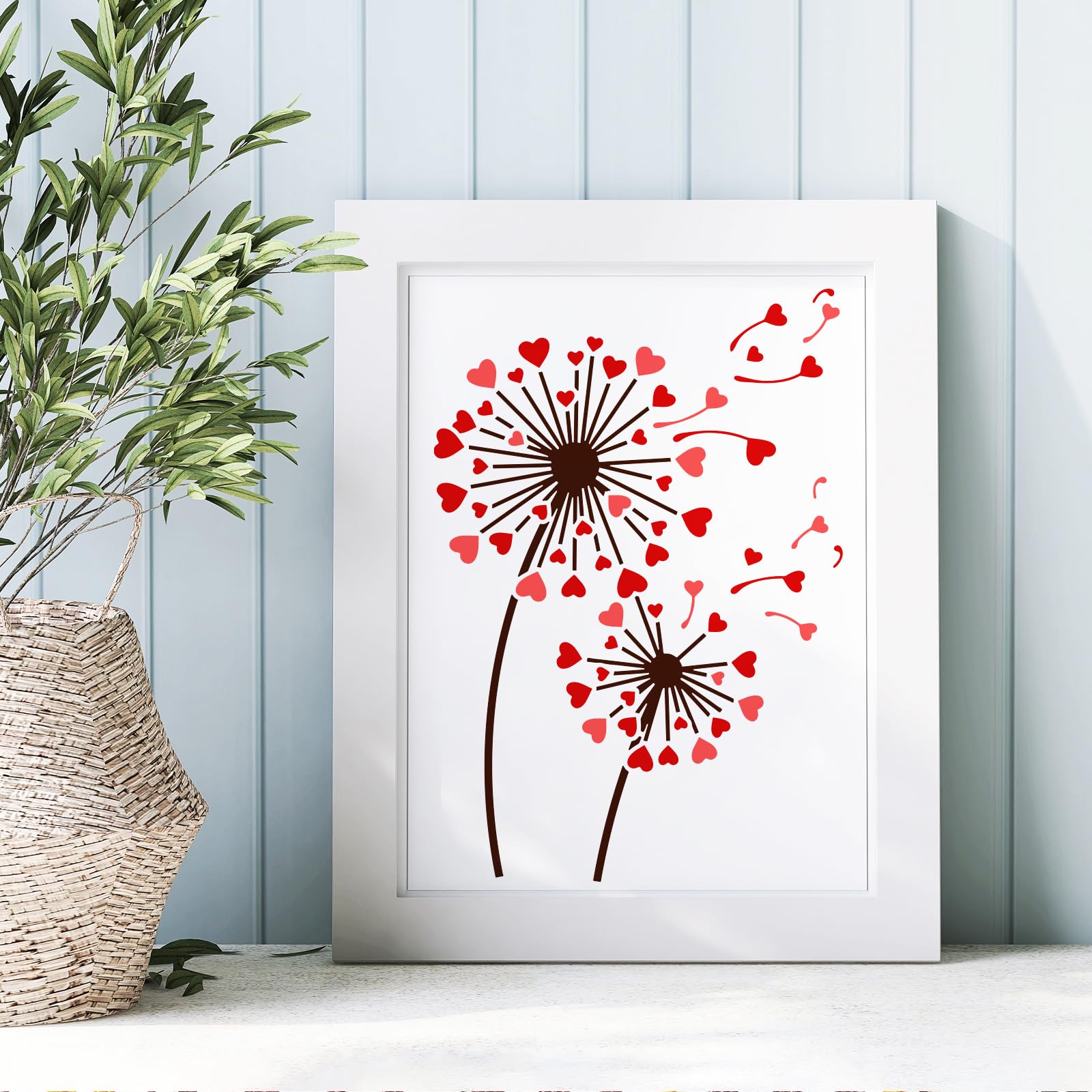FINGERINSPIRE Hearts Dandelion Painting Stencil 21x29.7cm Reusable Heart Shape Taraxacum Drawing Template Plants Theme Hollow Out Stencil for Painting on Wall Wood Furniture DIY Home Decor - Image 4