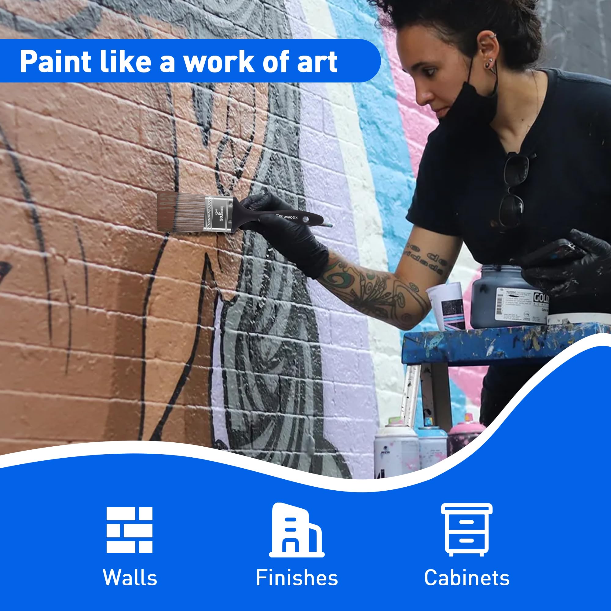 Pinceles de pintura, plano y angular, para todas las pinturas de látex y óleo, para barniz, pasta, yeso y lavado de cal (48 paquetes)