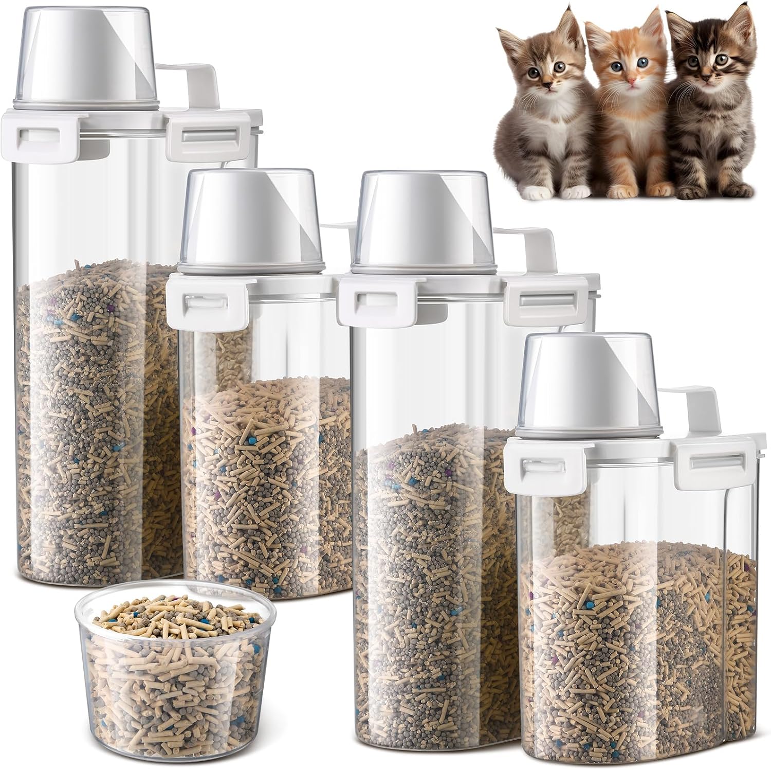 Teenyyou 4 Pcs Cat Litter Storage Container with Airtight Lids and Handle Heavy Duty Cat Litter Storage Bin Bucket with Spout Sealable