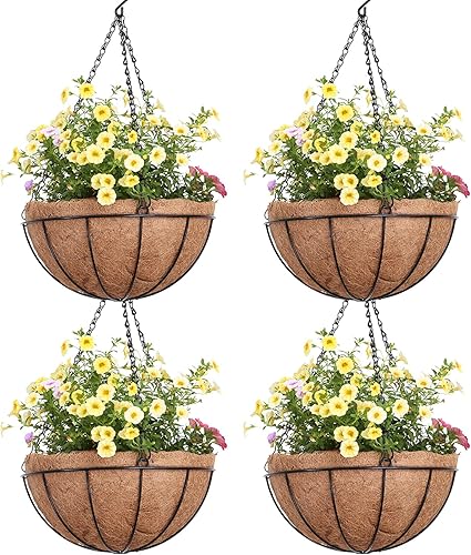EIMQUVW Macetas colgantes de metal para exteriores (paquete de 4, 10 pulgadas) cestas colgantes para plantas, cadena redonda de alambre con forros EIMQUVW Macetas colgantes de metal para exteriores (paquete de 4, 10 pulgadas) cestas colgantes para plantas, cadena redonda de alambre con forros