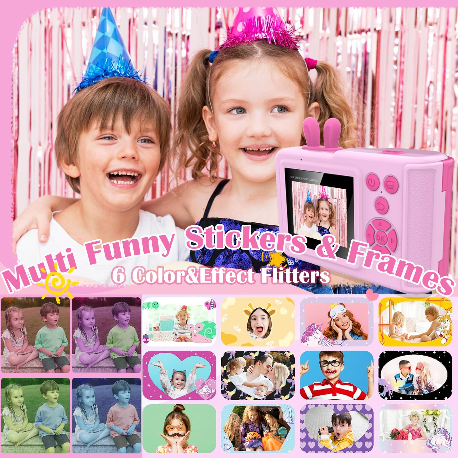 YINOCHE Fotocamera per bambini, stampa istantanea, fotocamera per bambini con foto stampabili, giocattoli per bambini dai 3 ai 14 anni, fotocamera digitale, regalo di compleanno per ragazze (rosa)