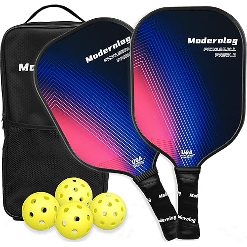2024 New Pickleball Paddles Set of 2 Pickle Ball Paddle Racket 2 Pack USAPA Approved Fiberglass Carbon Fiber Pickleball Equipment for Men Women, with 2 Pickleball Rackets,4 Balls,1 Portable Carry Bag