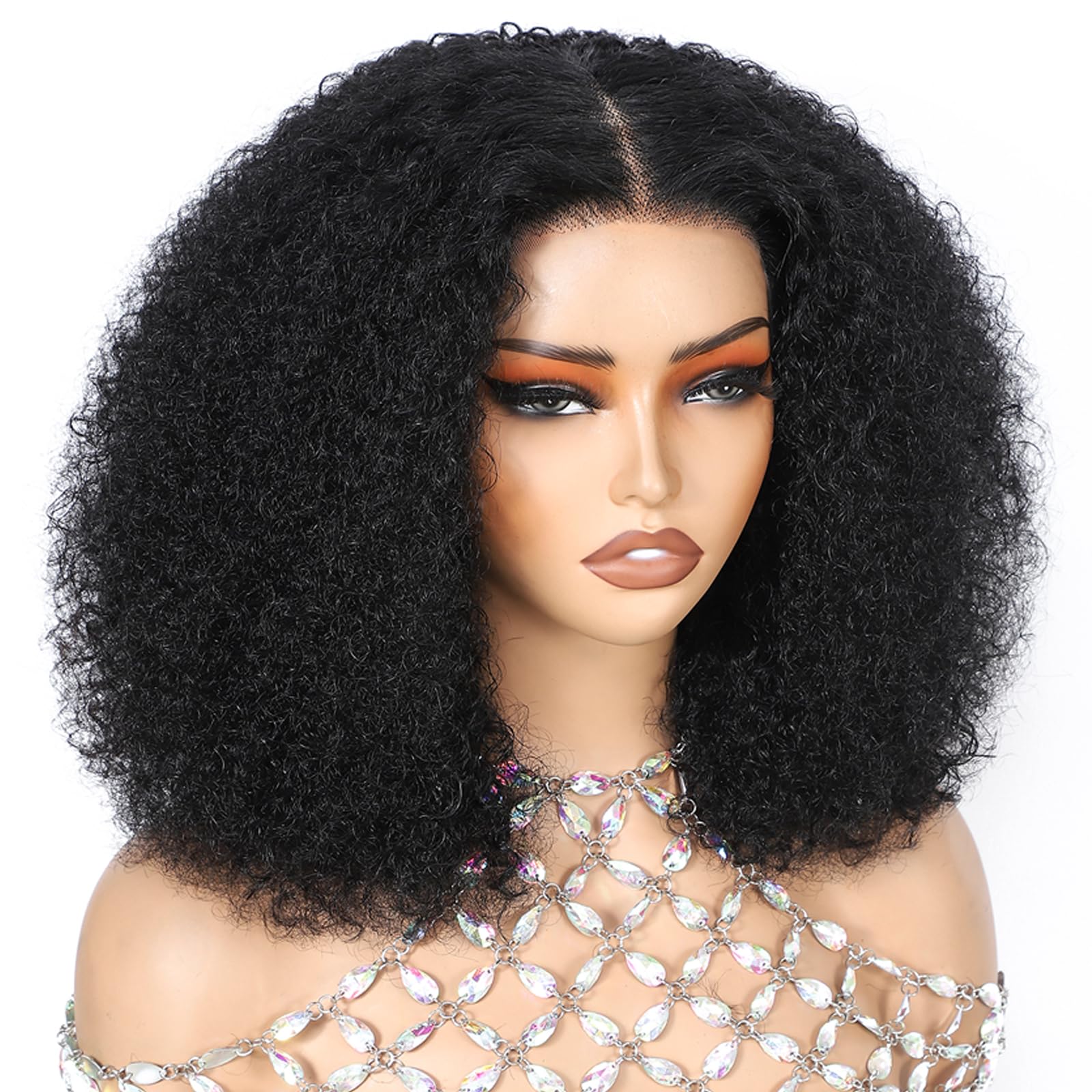 ijoy Natural Black Kinky Curly Wig Human Hair 16 Inch 13x4 Lace Front Wigs 180 Density, Full and Thick Afro Curly Wigs for Black Women Brazilian
