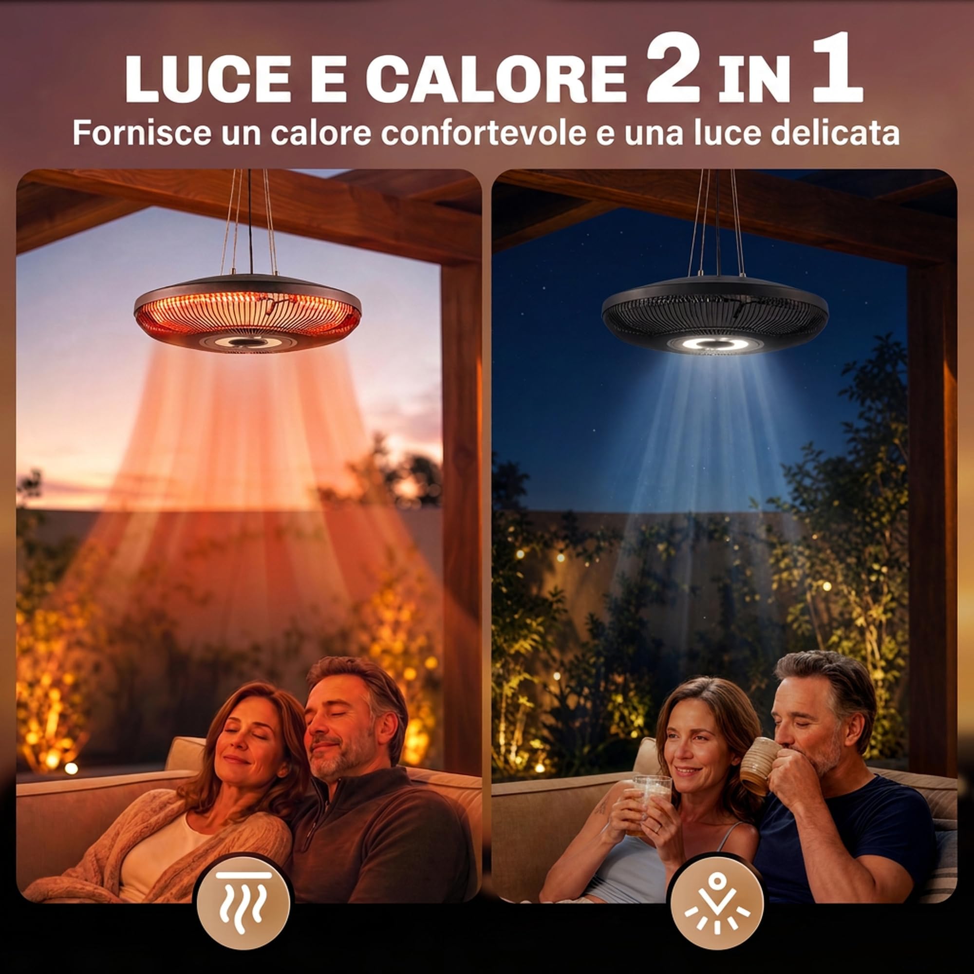 Outsunny Chauffage de terrasse électrique suspendu avec LED, 1000/2000 W, IP65, infrarouge d’extérieur, contrôle par application/tactile/télécommande, minuterie 24 h, noir