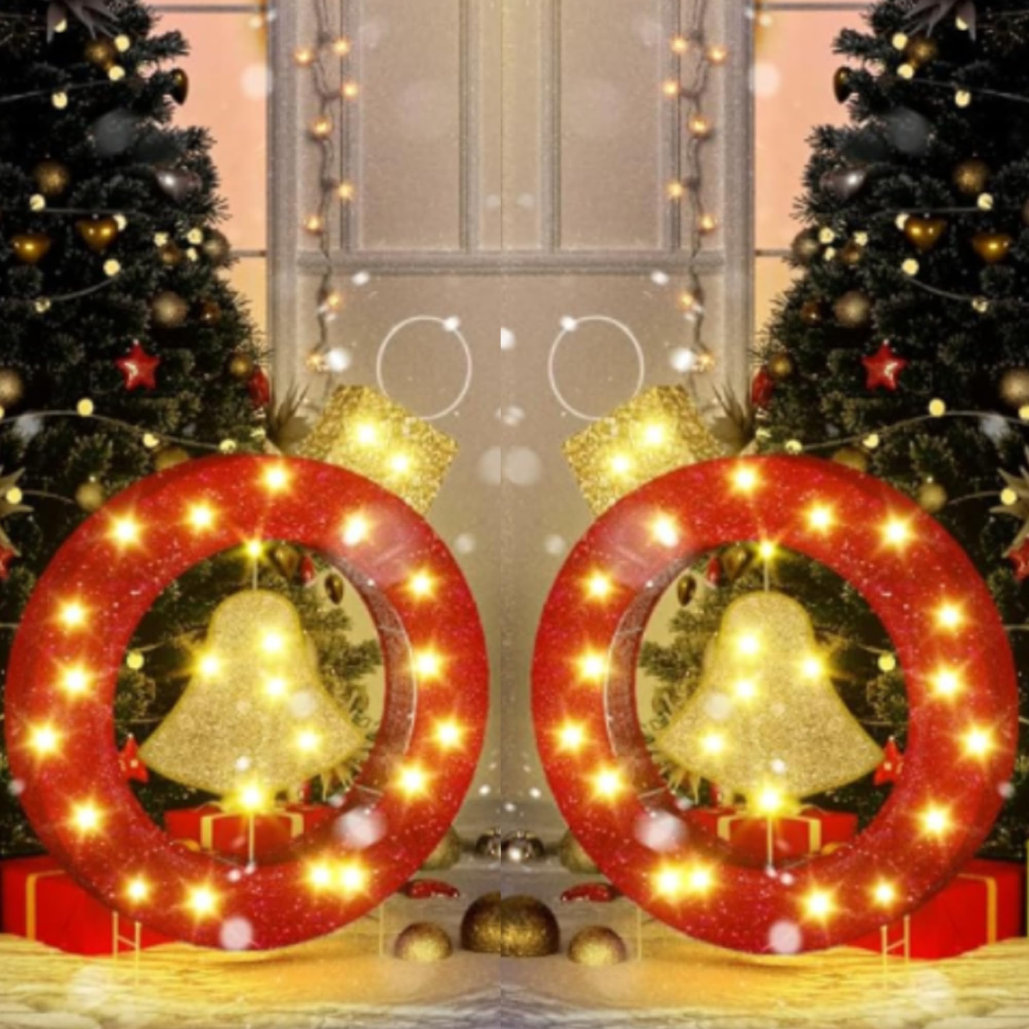 Lamerge Light Up Christmas Wreath Outdoor,Giant Christmas Ornaments,Christmas Lighted Small Bell Ornaments,Holiday Light Up Decorations for Indoor Yard Lawn,2pc (Red)