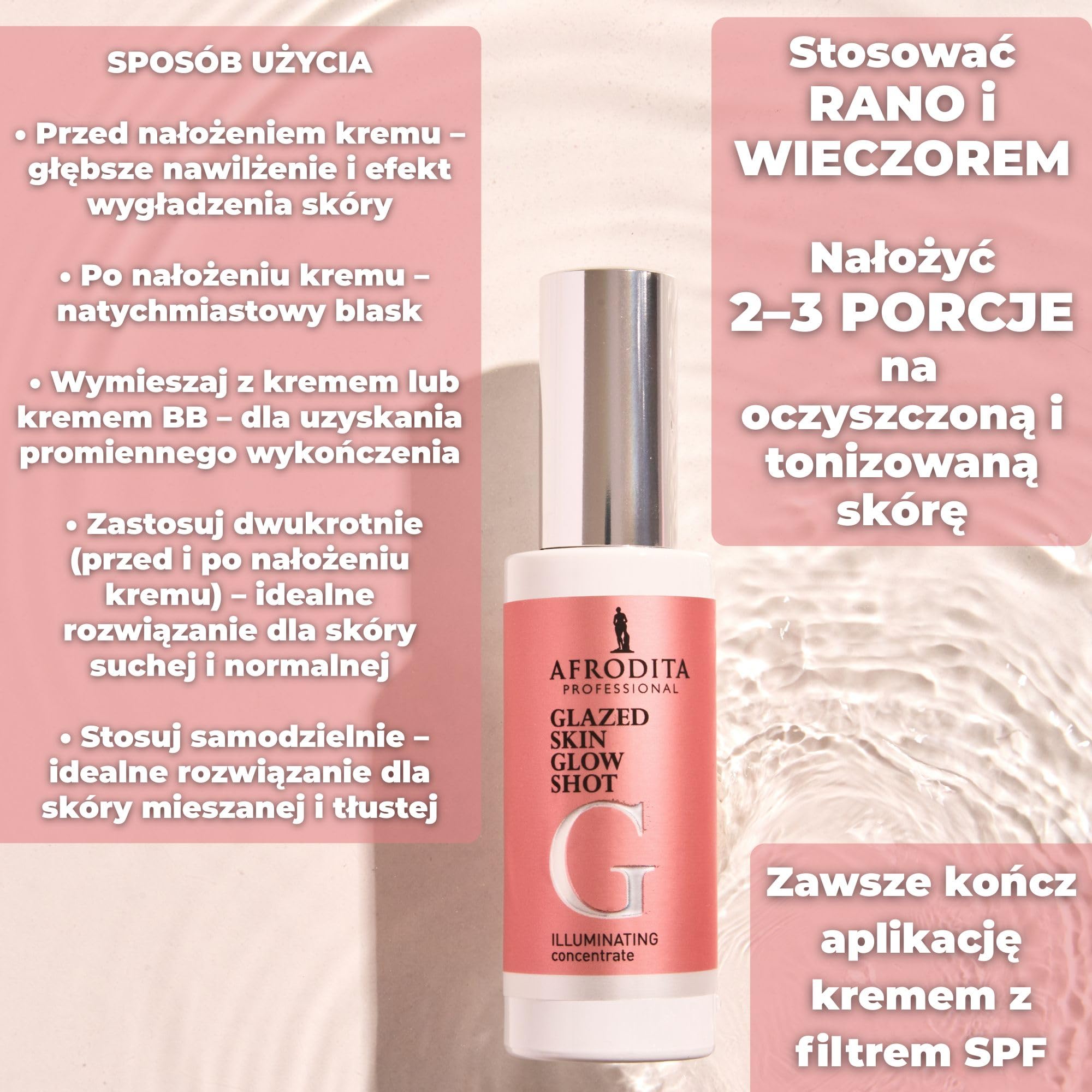 Afrodita Professional Glazed Skin Glow Shot serum do twarzy, Glow koncentrat z niacynamidem, peptydami, kwasem migdałowym i kwasem laktobionowym, zapewnia promienny, równomierny wygląd skóry szklanej