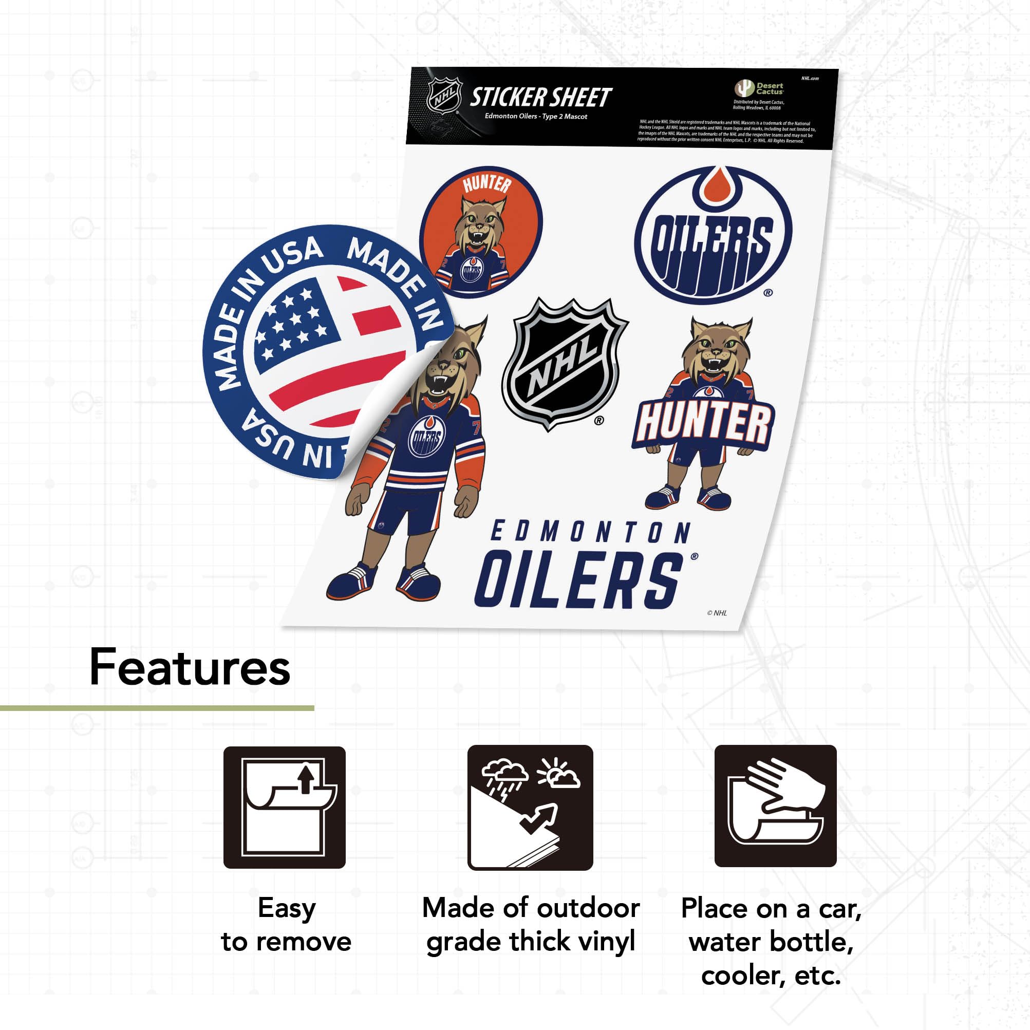 Desert Cactus Adesivo in vinile della squadra NHL di Edmonton Oilers NHL National Hockey League, per computer portatile, bottiglia d'acqua, album di ritagli (T2, mascotte)