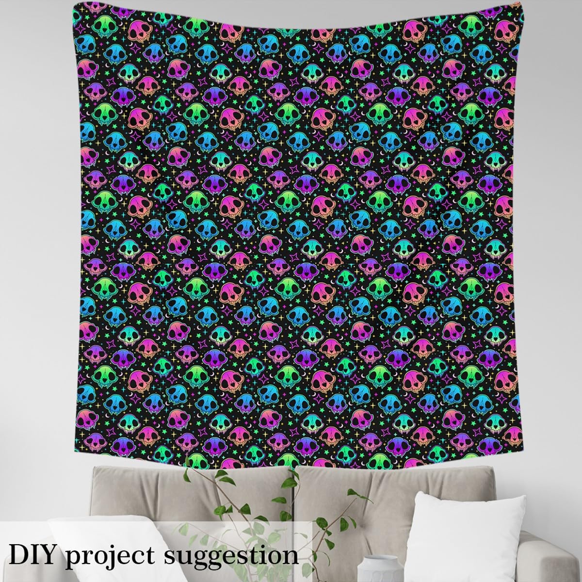 Halloween Fabric by The Yard for Kids Goth Sugar Skull Decorative Waterproof Outdoor Fabric Gothic Skull Upholstery Fabric for Chairs Bed Fluorescent Style Fabric 1 Yard (L92*W150cm) - Image 3
