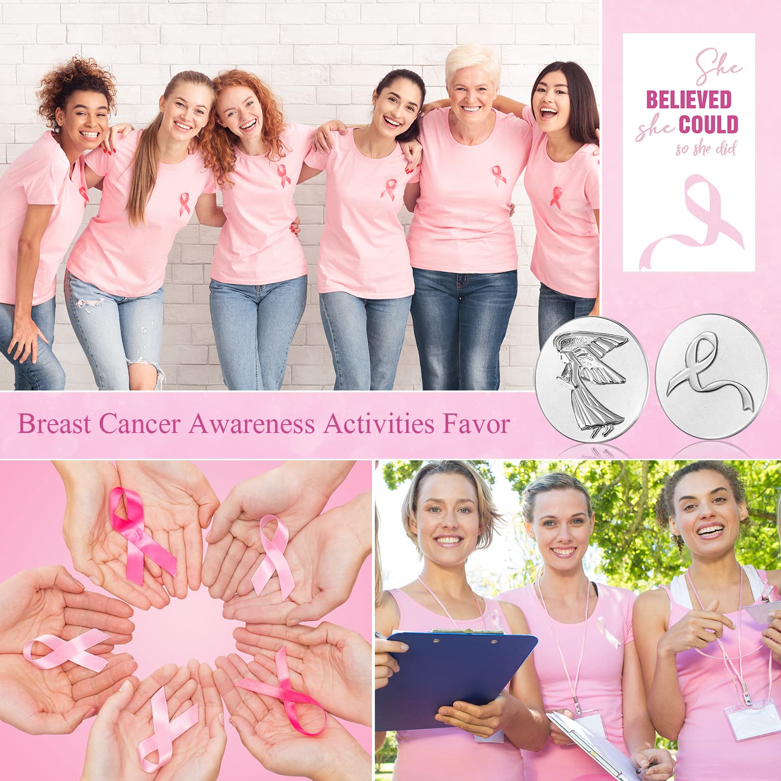 Amazon.co.jp: インスピレーションを与える天使のサインコインセット ポケットエンジェルトークンコイン メモリアルカード  ホワイトオーガンザバッグ 幸運 信仰 天使のチャーム 葬儀用品のプレゼント (乳がんテーマ、30ピース) : ホーム＆キッチン