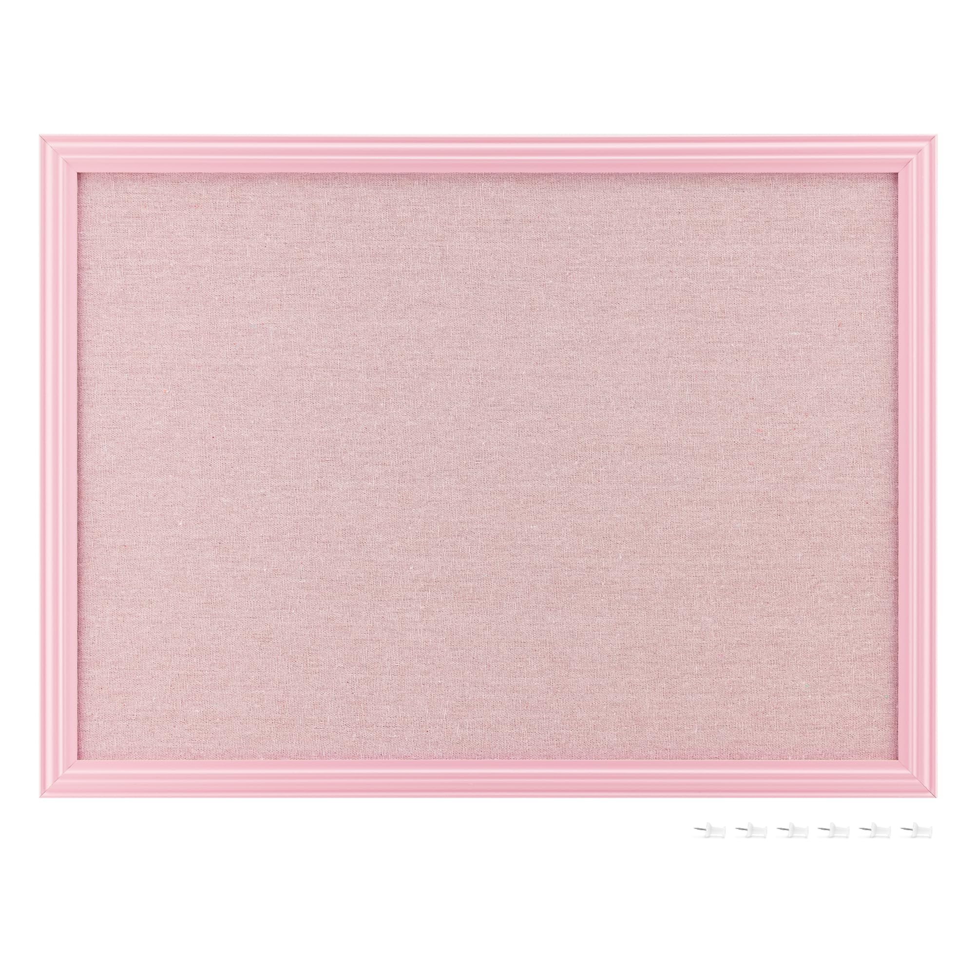 Navaris Tablero colgante rosa para fotos - Cartelera de pared de felpa para colgar joyas y notas - Con 6x chincheta y marco de MDF - 58 x 43 cm