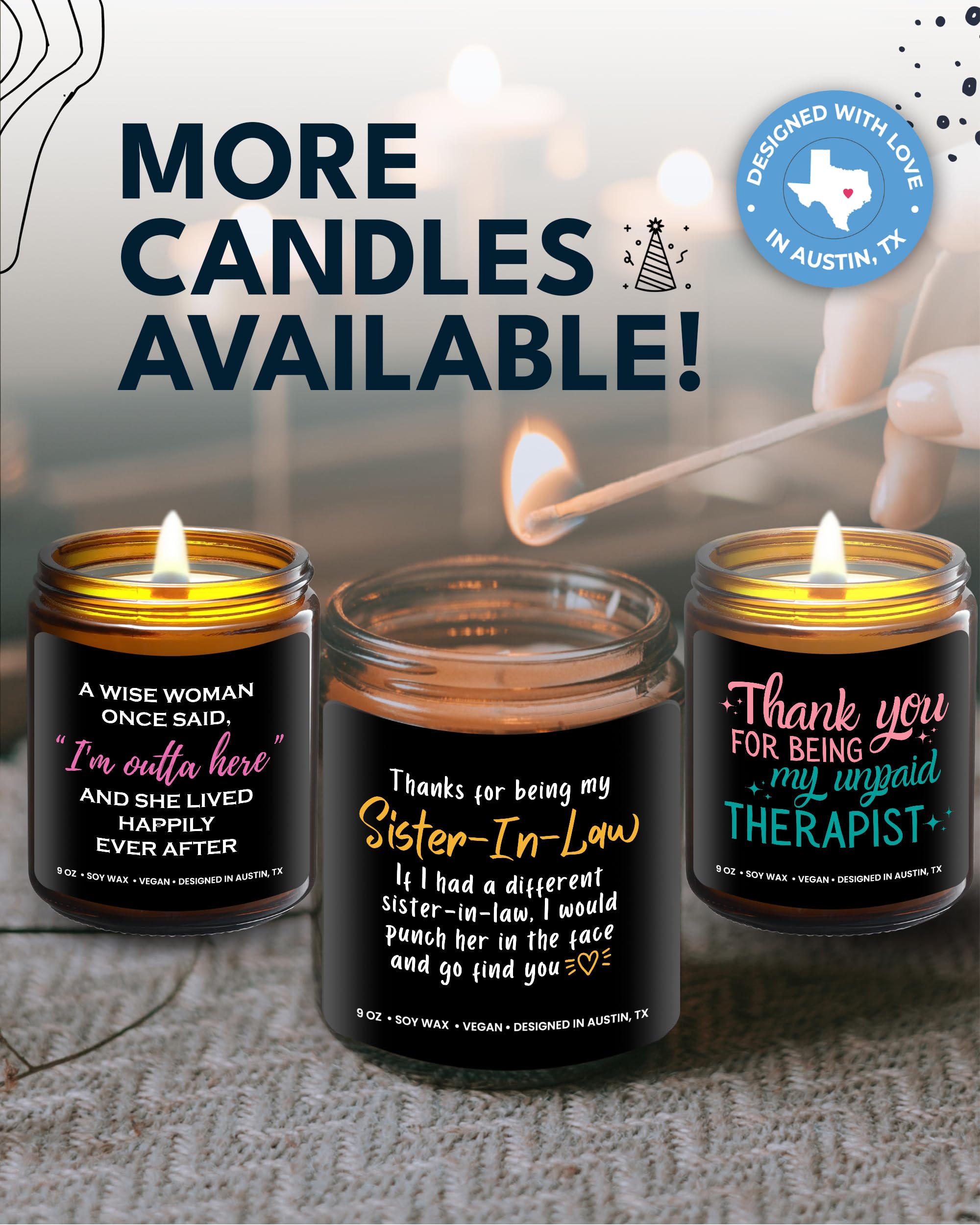 Funny Sister-in-Law Candle, Unique Sister in Law Birthday Gifts, Best Bonus Sister Presents, Thoughtful Gift for Her, Ideal for Christmas, Gift-Ready