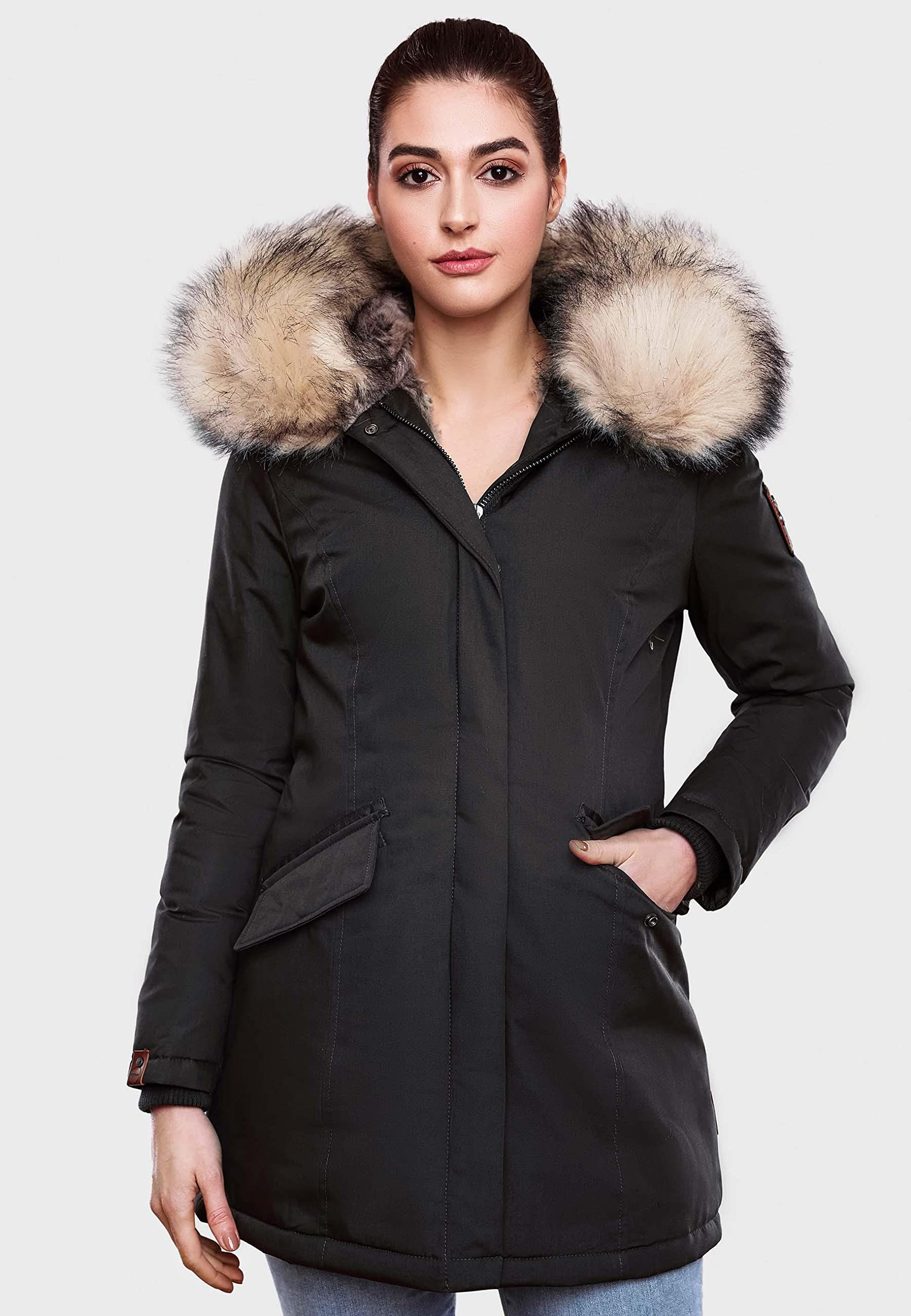 Navahoo Abrigo corto de invierno para mujer con capucha Cristal XS-XXL