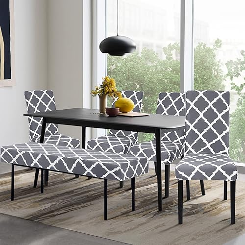 Miniatura 2 de SearchI Funda elástica para banco de comedor, lavable y duradera, fundas de asiento rectangulares para comedor, sala de estar, cocina (cuadros