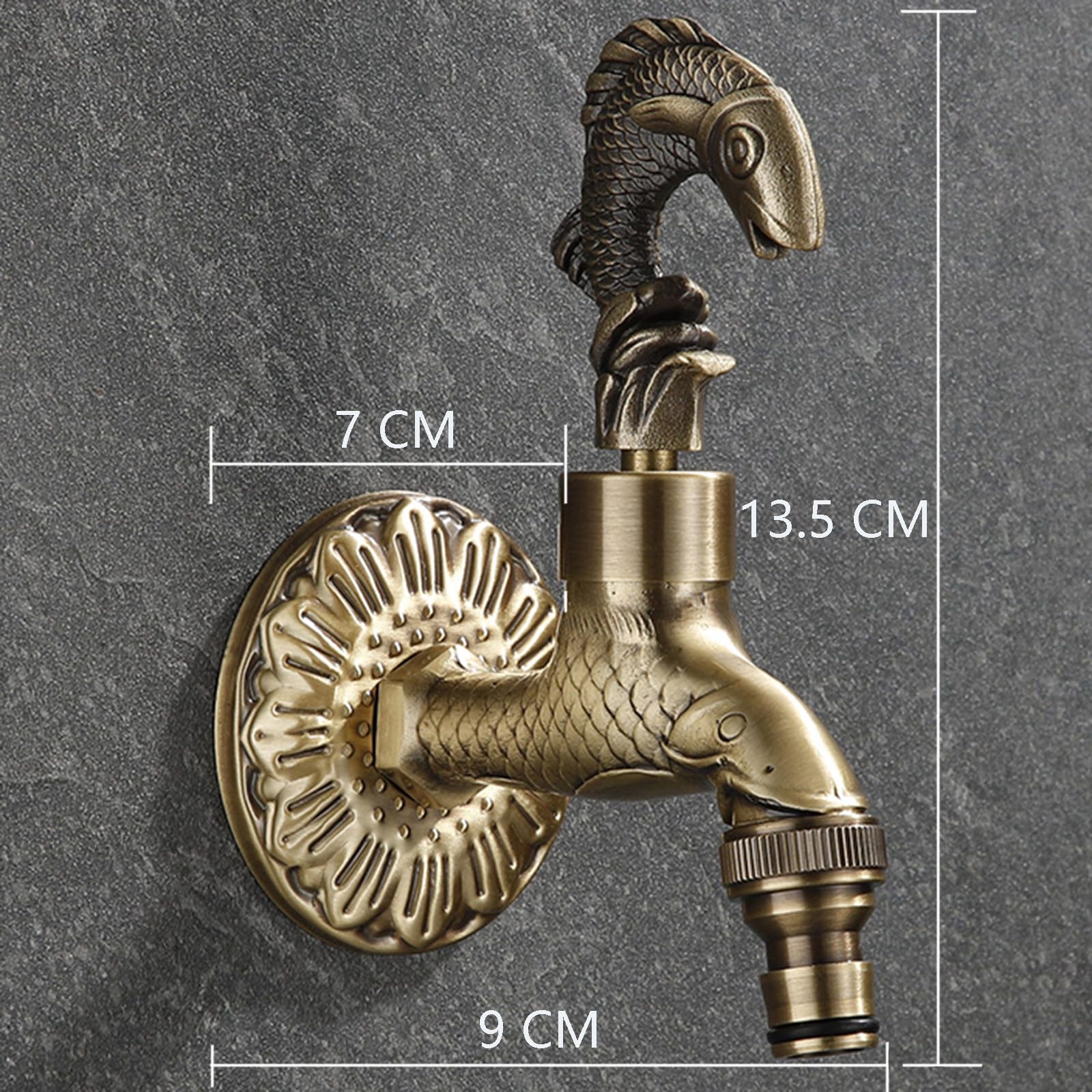 Rubinetto Giardino Muro Ottone Retrò a Forma di Pesce Uscita Acqua Fredda Singola Collegabile a Una Tubatura Esterna Maniglia Singola G1/2, Bronzo, 9 CM